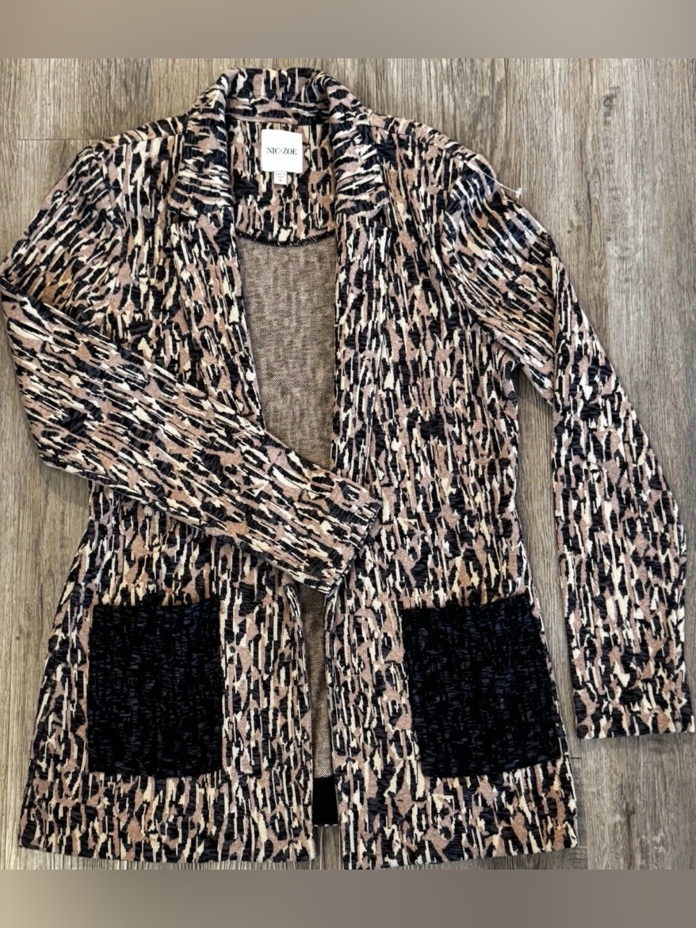 Nic + Zoe Women’s Small • Brown Notched Collar Bark Mix Neutral Blazer Jacket